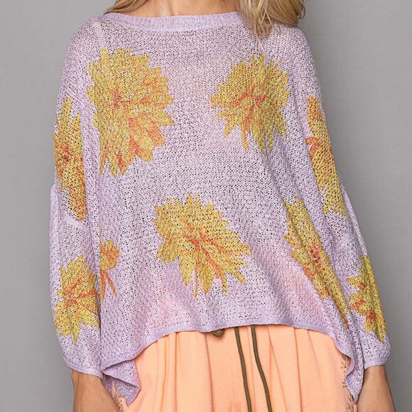 POL LILAC Round Neck Flower Print Solid Light Weight Sweater Top - Picture 5 of 5